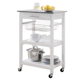 White Stainless Steel Top Kitchen Cart with Drawer and Storage Shelves White Stainless Steel Top Kitchen Cart with Drawer and Storage Shelves